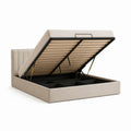 Lit coffre 160 x 200 cm beige en polyester avec sommier relevable et tête de lit capitonnée