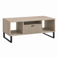 Table basse rectangulaire chêne clair en panneaux de particules avec tiroir et niches 100 x 50 x 45 cm