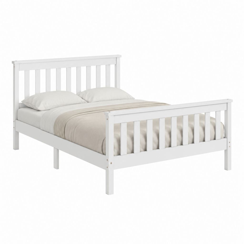 Cadre de lit double blanc en pin massif 140 x 190 cm