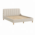 Cadre de lit double 160 x 200 cm beige en polyester avec sommier à lattes et pieds en bois massif