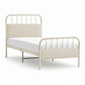 Lit simple 90 x 190 cm cadre de lit rectangulaire en acier peint beige avec panneaux en polyester