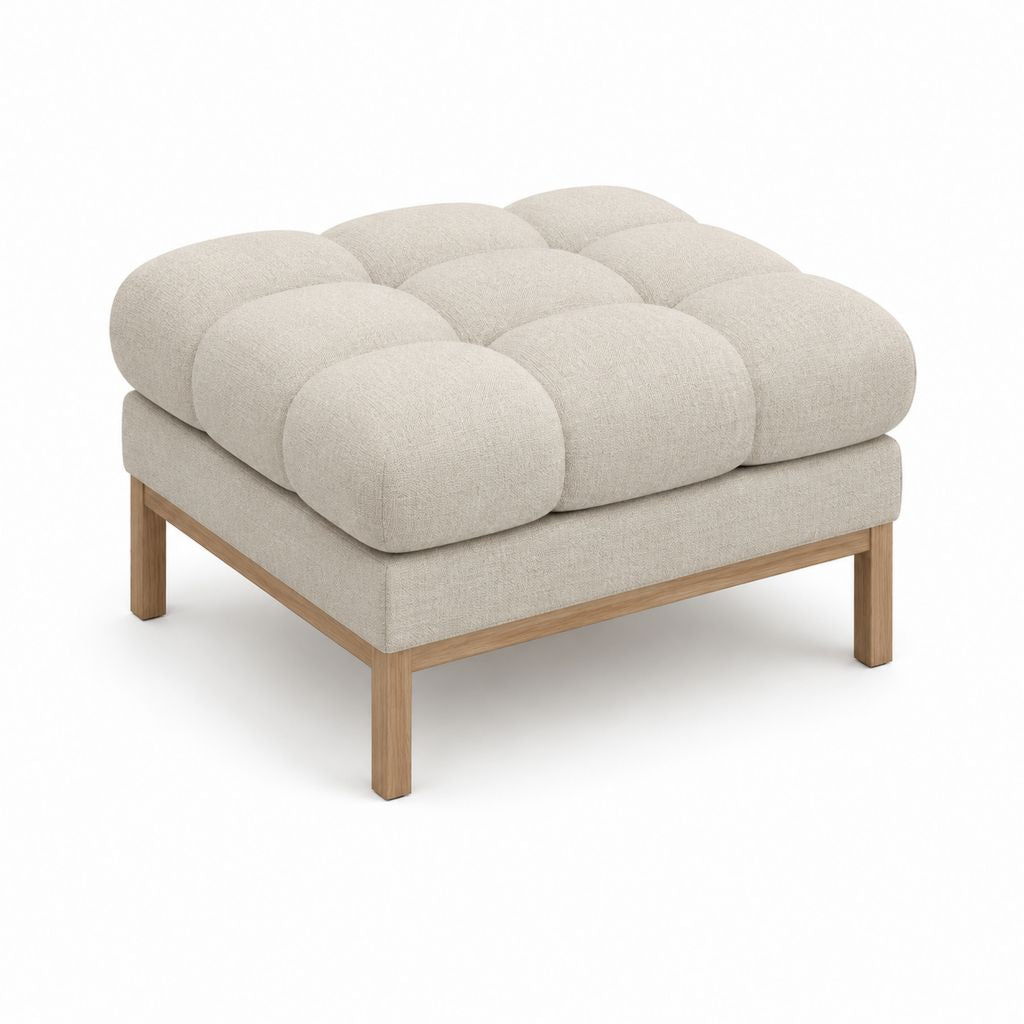 Repose-pieds carré beige en polyester et bois massif 80 x 80 x 43 cm