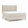 Lit boxspring 160 x 200 cm beige en polyester avec tête de lit capitonnée et pieds en chêne