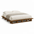 Cadre de lit double brun en bois massif rectangulaire 160 x 200 cm