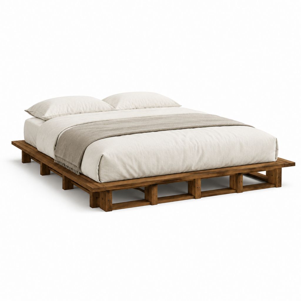 Cadre de lit double brun en bois massif rectangulaire 160 x 200 cm