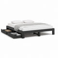 Lit double avec rangement noir en bois massif 160 x 200 cm