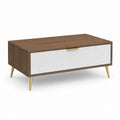 Table basse avec rangement marron blanc et doré en MDF rectangulaire 100 x 50 x 45 cm