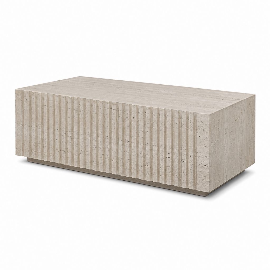Table basse rectangulaire beige en travertin 120 x 60 x 40 cm
