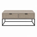 Table basse rectangulaire gris clair et noir en panneaux MDF et acier 120 x 60 x 45 cm avec 2 tiroirs