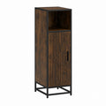 Colonne de salle de bain avec porte et niche ouverte marron foncé et noir en MDF et acier 40 x 30 x 120 cm