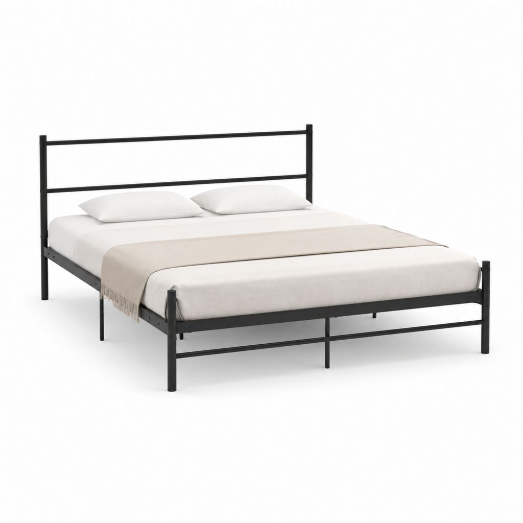 Cadre de lit double en acier noir 140 x 190 cm avec tête et pied de lit