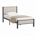 Cadre de lit simple 90 x 190 cm noir et beige en acier avec tête et pied de lit rembourrés