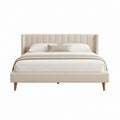 Lit double capitonné beige en polyester avec tête de lit rembourrée 160 x 200 cm